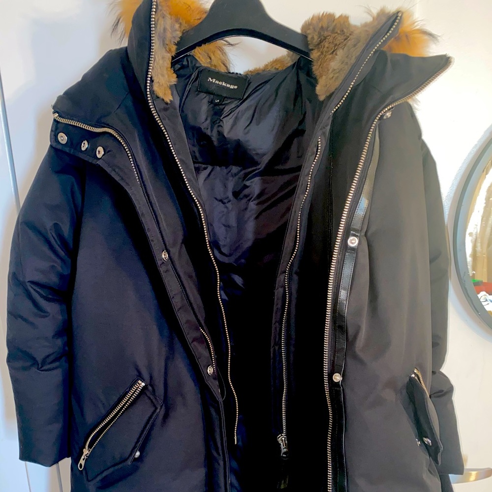 Mackage Marla Mid length winter down coat with fur and removable bib